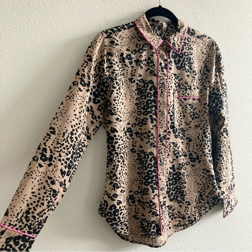 J. Crew Button-up Shirt in Leopard Print Ashen Black Long Sleeve